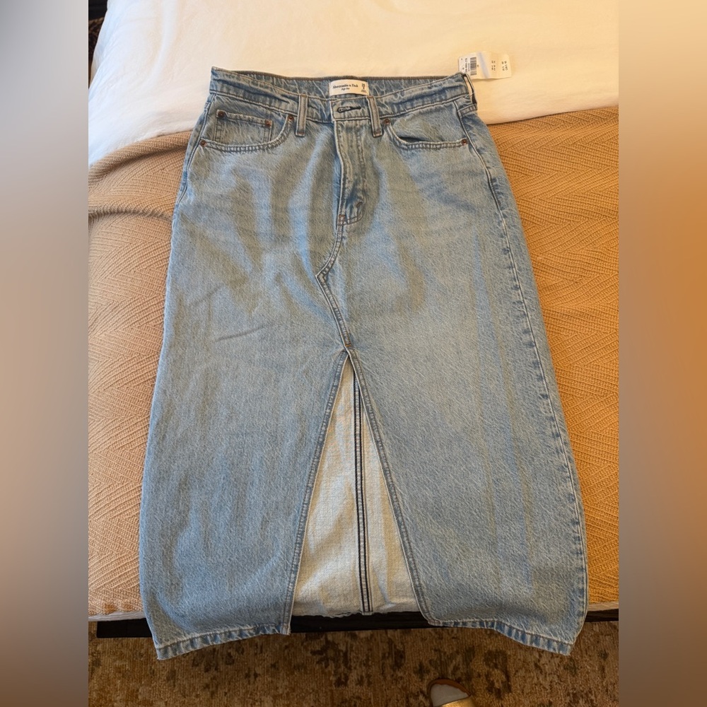 Abercrombie & Fitch Light Blue Denim Midi Skirt
